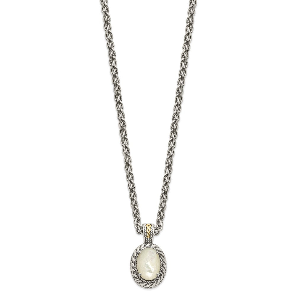 FJC Finejewelers Sterling Silver with 14kt Accent Fancy with Antiqued MOP Necklace 18 Inches x 16 mm