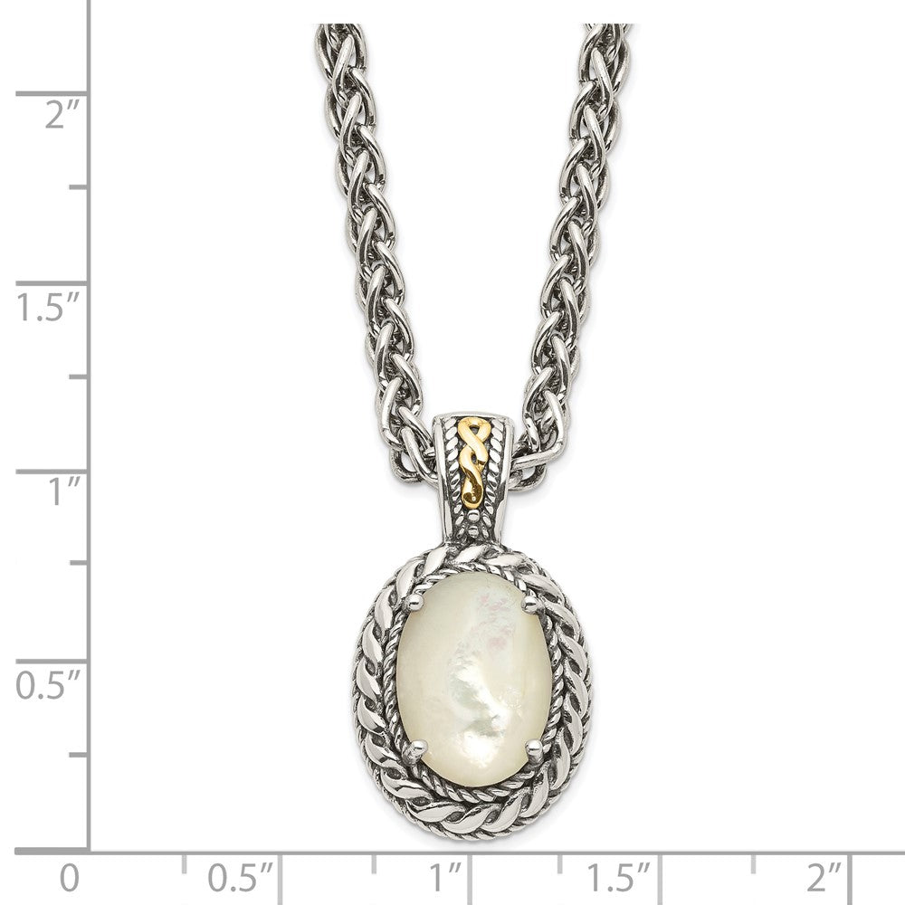 FJC Finejewelers Sterling Silver with 14kt Accent Fancy with Antiqued MOP Necklace 18 Inches x 16 mm