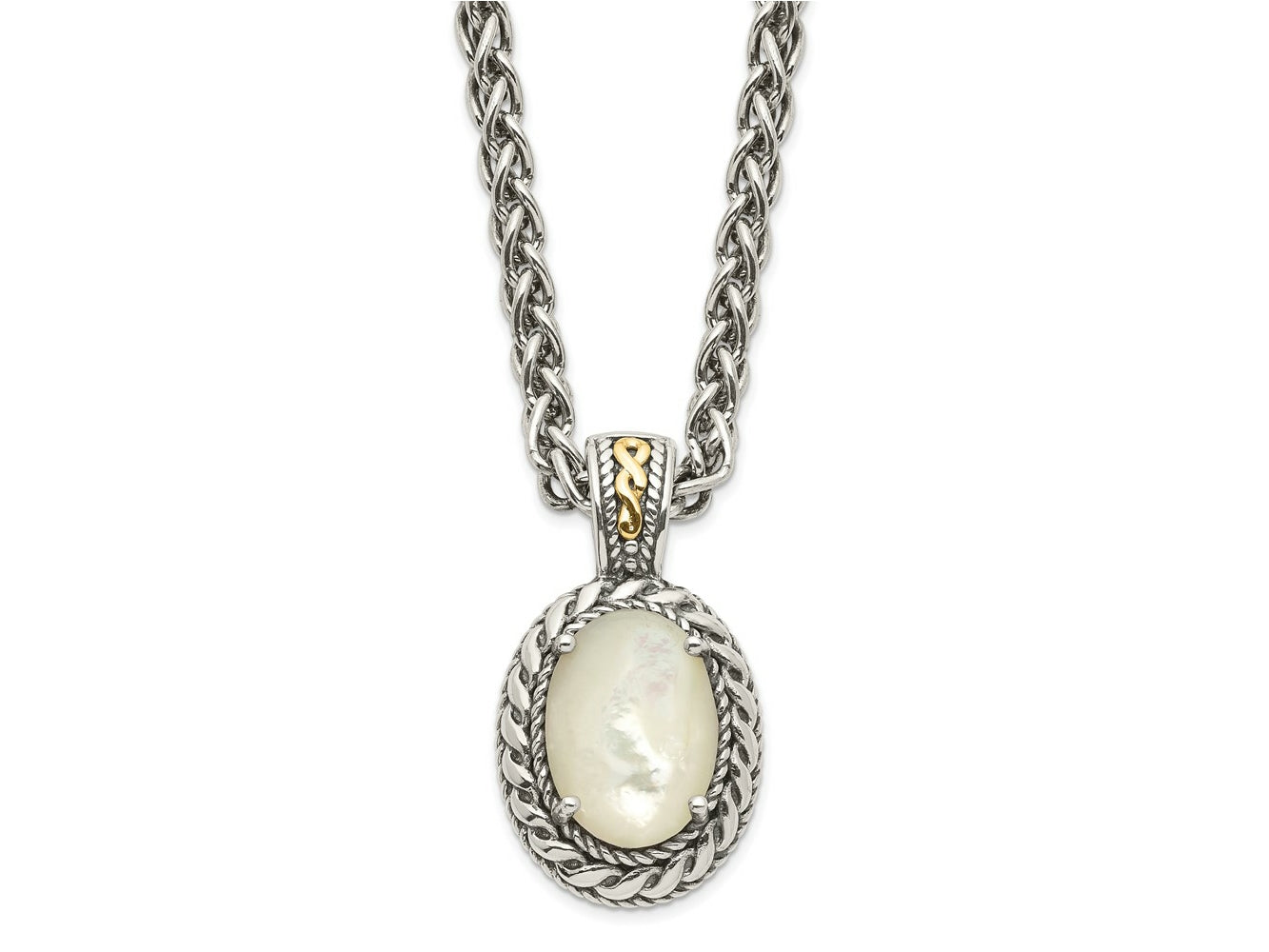 FJC Finejewelers Sterling Silver with 14kt Accent Fancy with Antiqued MOP Necklace 18 Inches x 16 mm
