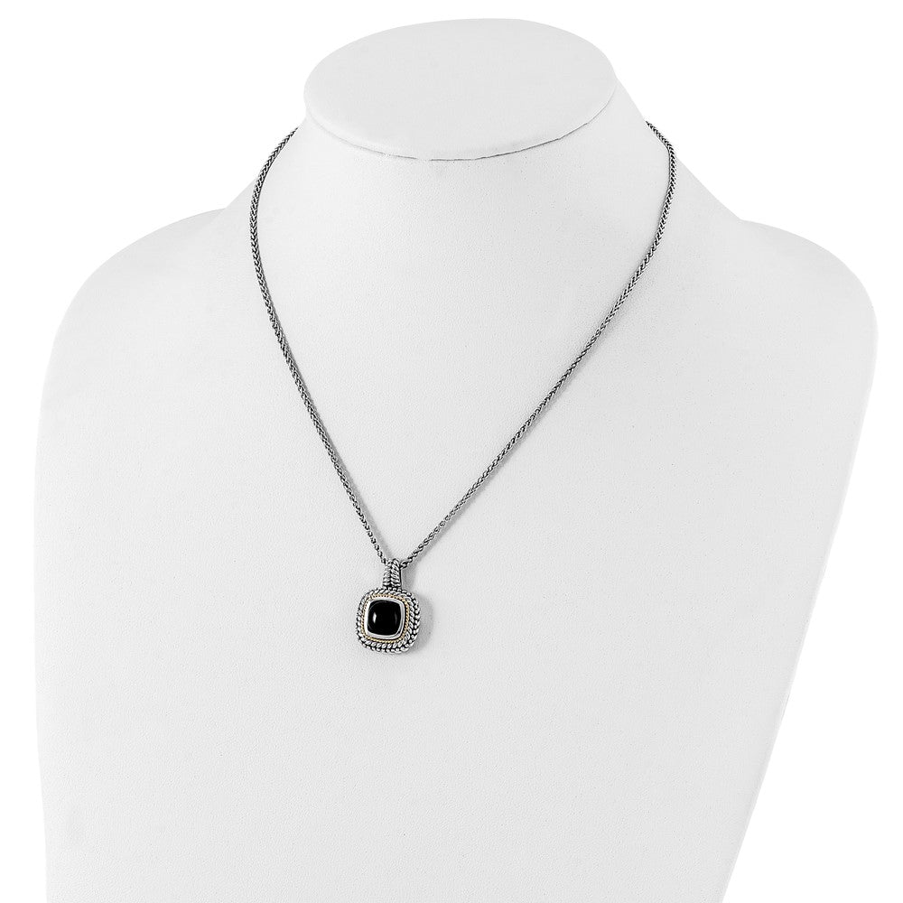 FJC Finejewelers Sterling Silver with 14kt Accent Antiqued Cabochon Onyx Necklace 18 Inches x 20 mm