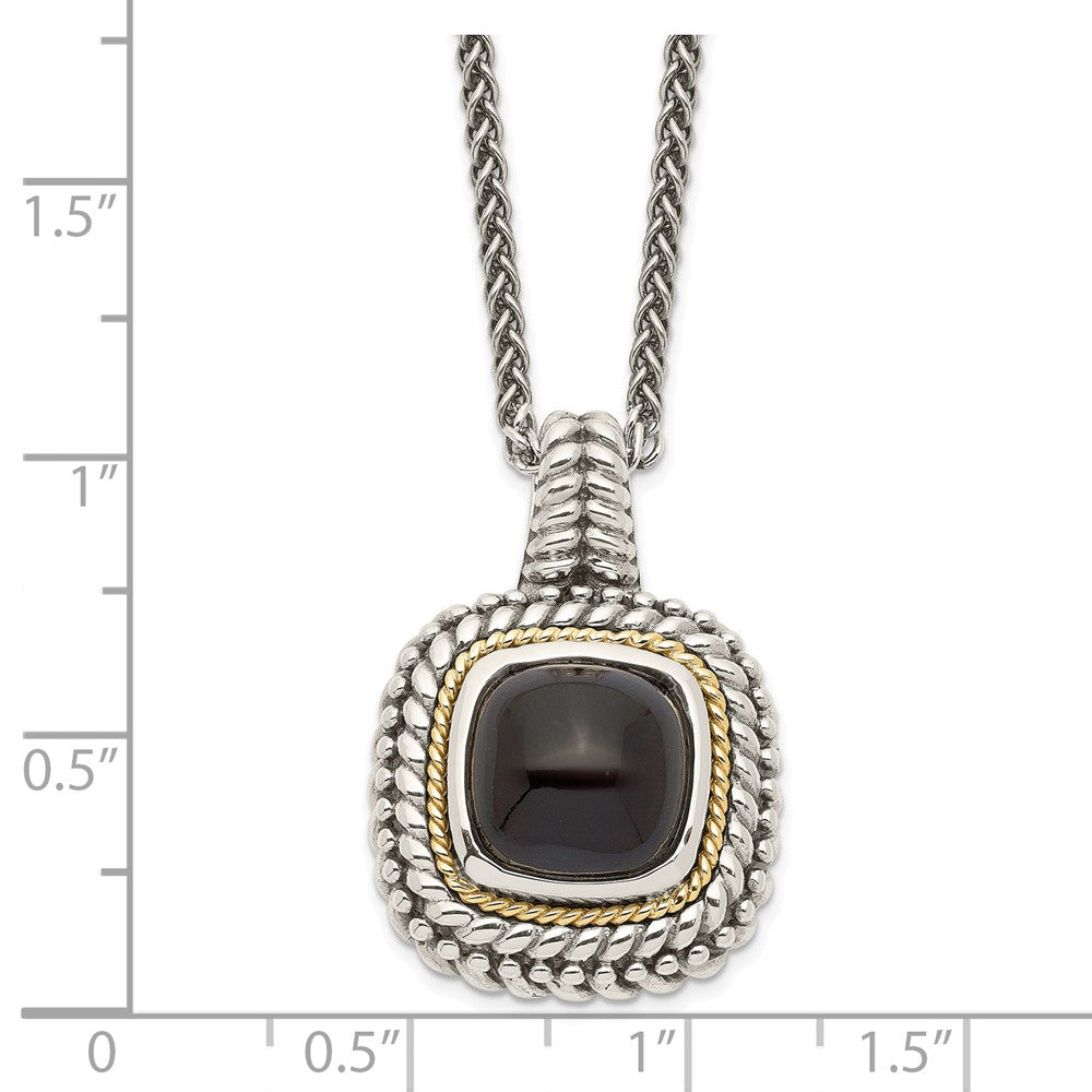 FJC Finejewelers Sterling Silver with 14kt Accent Antiqued Cabochon Onyx Necklace 18 Inches x 20 mm