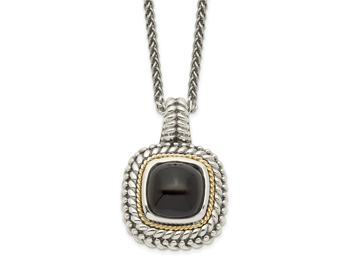 FJC Finejewelers Sterling Silver with 14kt Accent Antiqued Cabochon Onyx Necklace 18 Inches x 20 mm