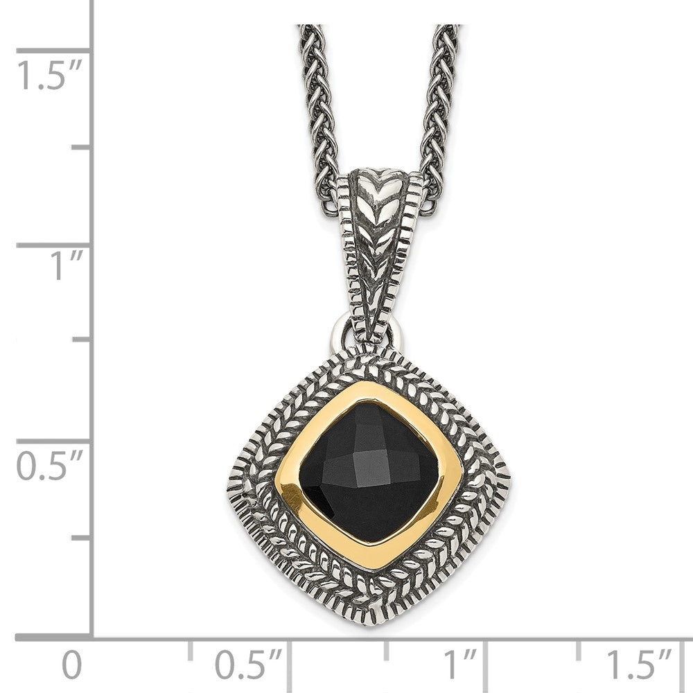 FJC Finejewelers Sterling Silver with 14kt Accent Antiqued with Black Onyx Necklace 18 Inches x 19 mm