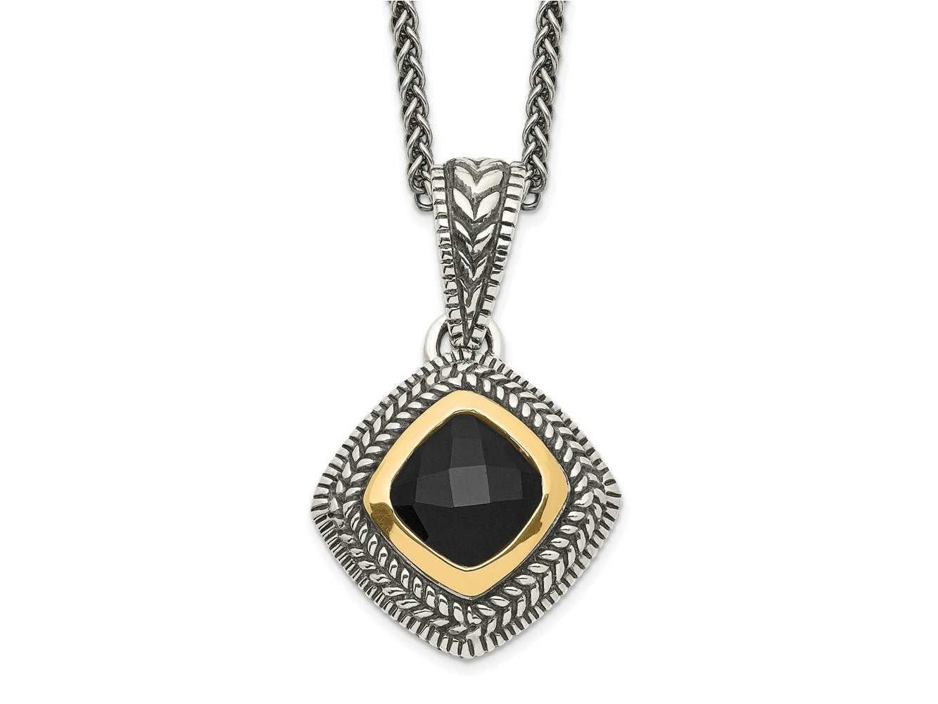 FJC Finejewelers Sterling Silver with 14kt Accent Antiqued with Black Onyx Necklace 18 Inches x 19 mm