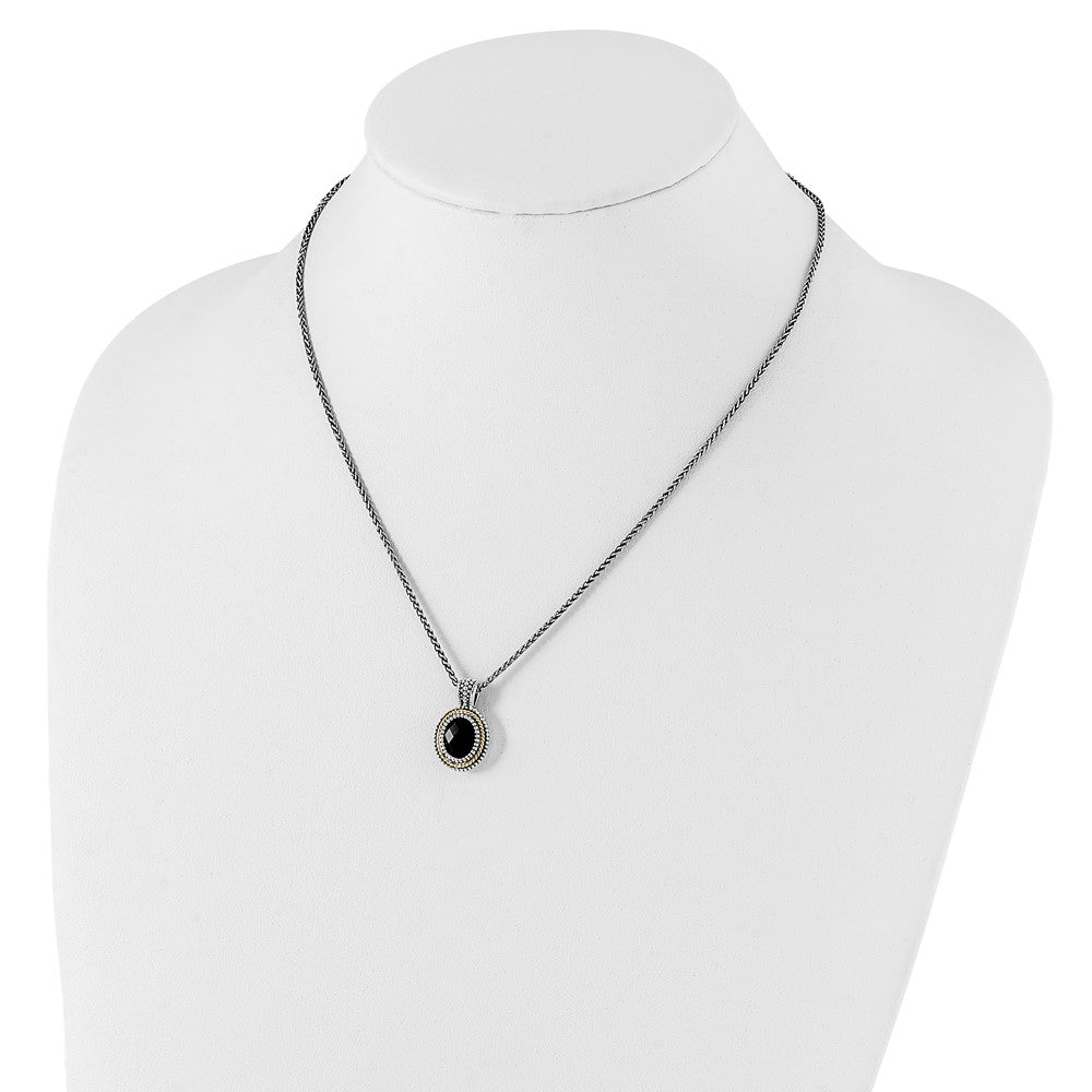 FJC Finejewelers Sterling Silver with 14kt Accent Spiga Antiqued Black Onyx Necklace 18 Inches x 14 mm