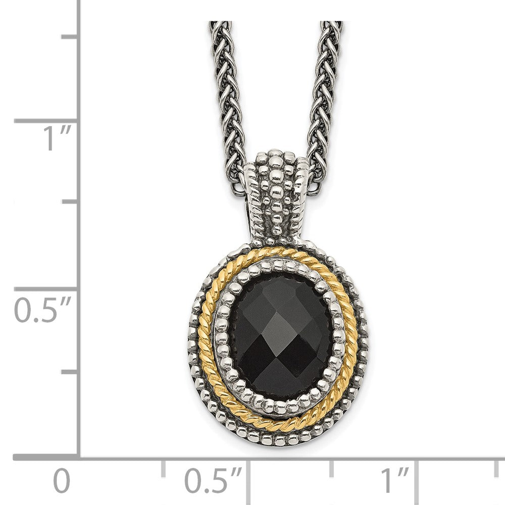 FJC Finejewelers Sterling Silver with 14kt Accent Spiga Antiqued Black Onyx Necklace 18 Inches x 14 mm