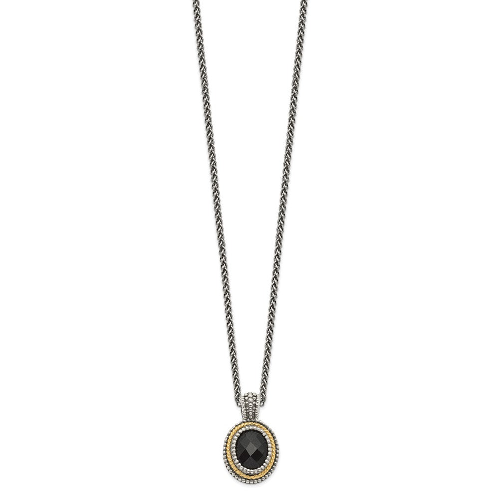 FJC Finejewelers Sterling Silver with 14kt Accent Spiga Antiqued Black Onyx Necklace 18 Inches x 14 mm