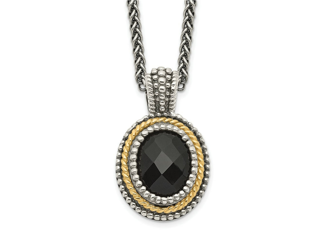 FJC Finejewelers Sterling Silver with 14kt Accent Spiga Antiqued Black Onyx Necklace 18 Inches x 14 mm