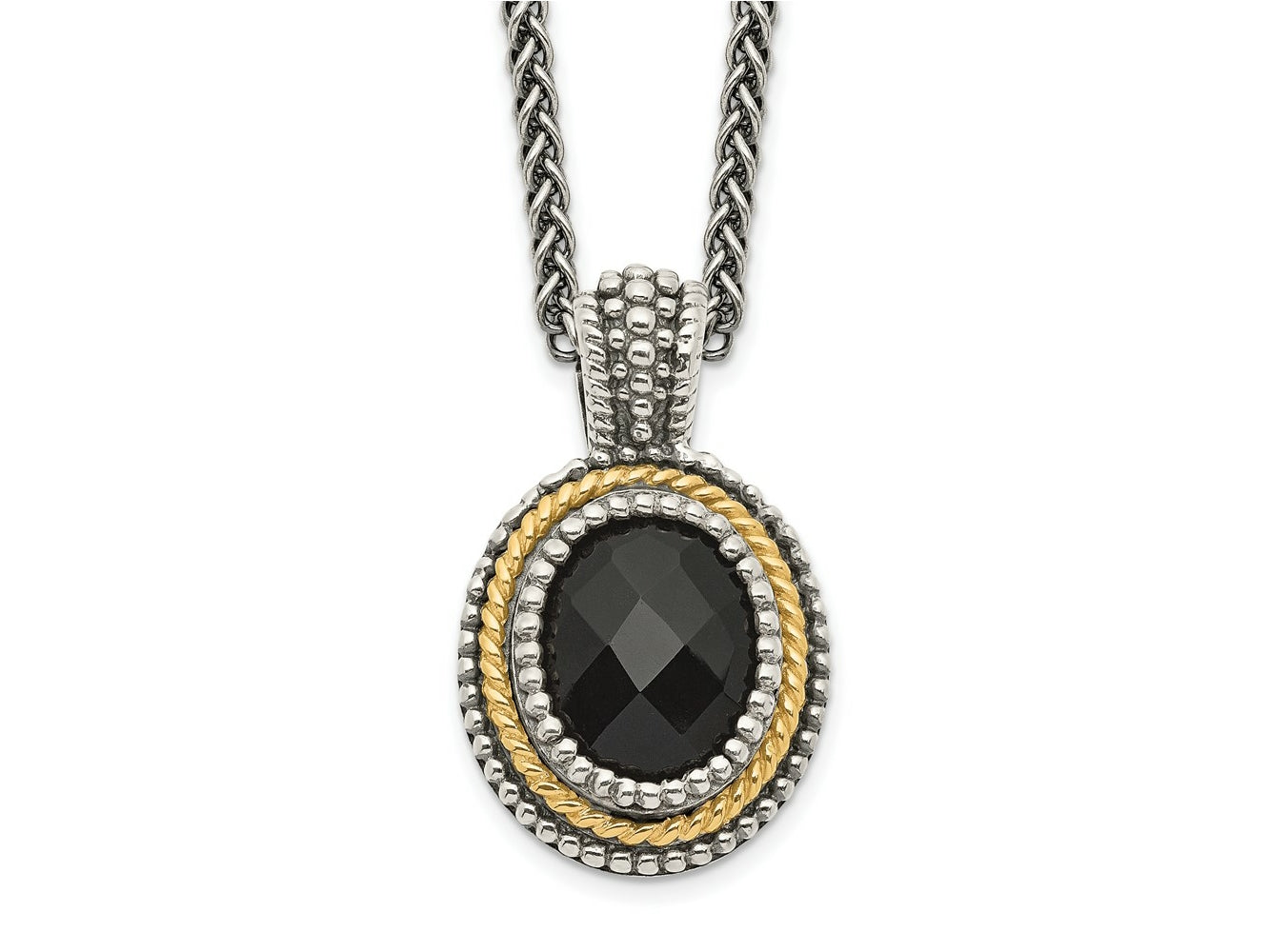 FJC Finejewelers Sterling Silver with 14kt Accent Spiga Antiqued Black Onyx Necklace 18 Inches x 14 mm