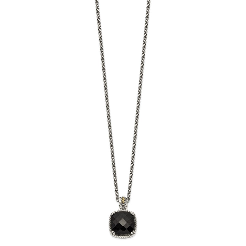 FJC Finejewelers Sterling Silver with 14kt Accent Antiqued with Onyx Necklace 18 Inches x 15 mm