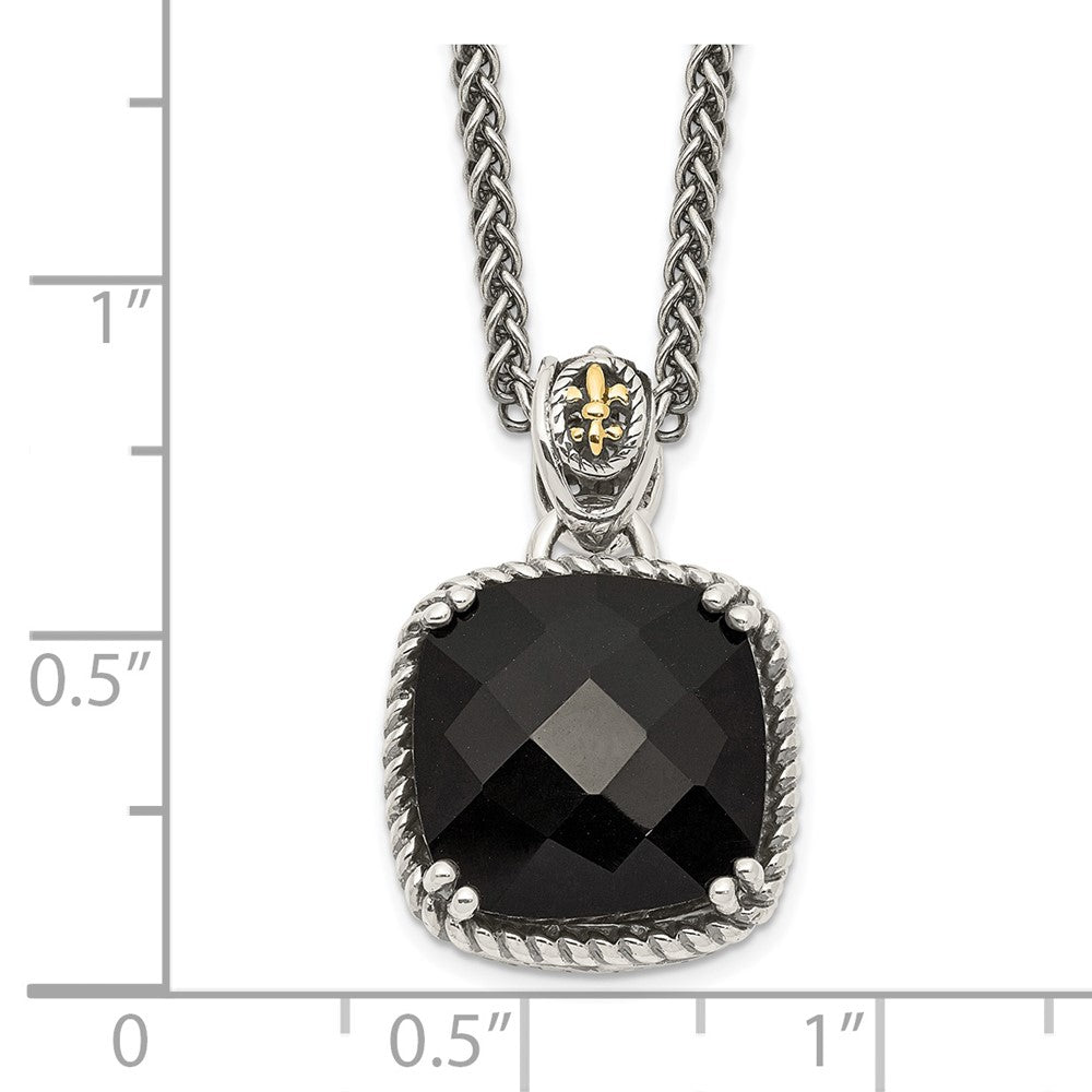 FJC Finejewelers Sterling Silver with 14kt Accent Antiqued with Onyx Necklace 18 Inches x 15 mm
