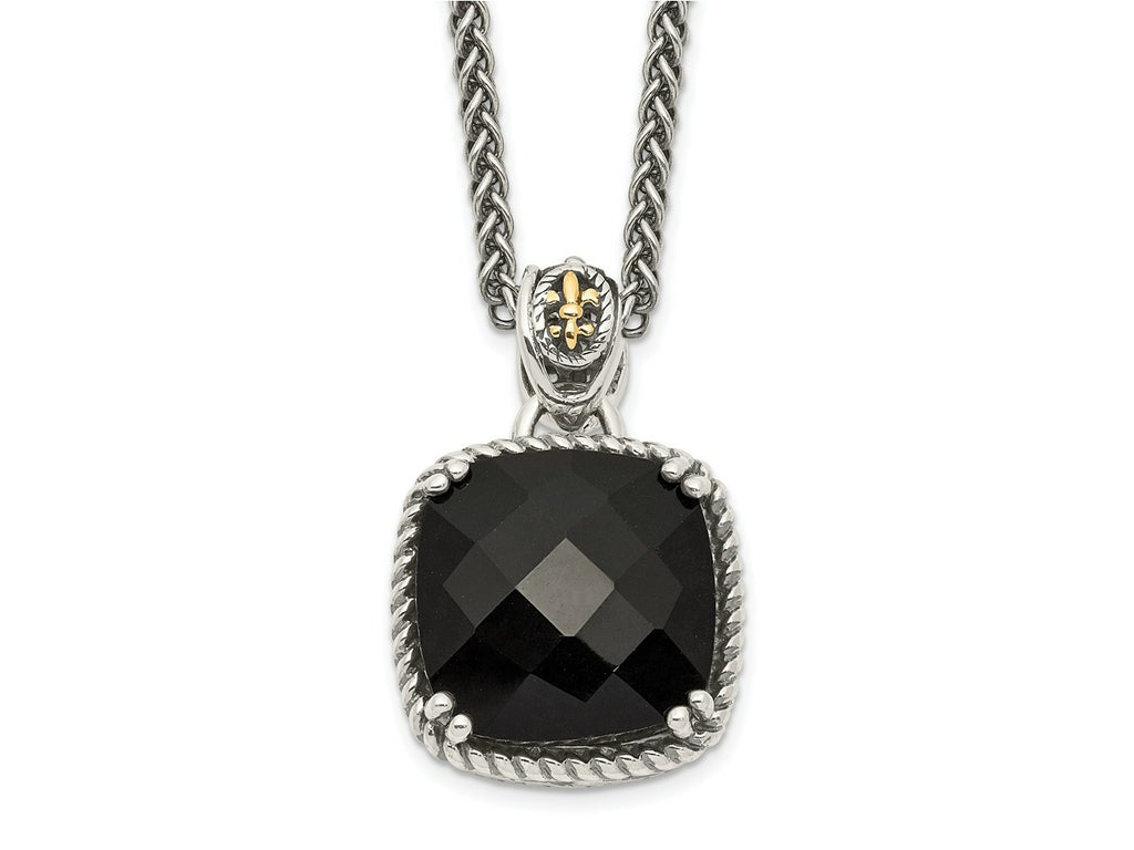 FJC Finejewelers Sterling Silver with 14kt Accent Antiqued with Onyx Necklace 18 Inches x 15 mm