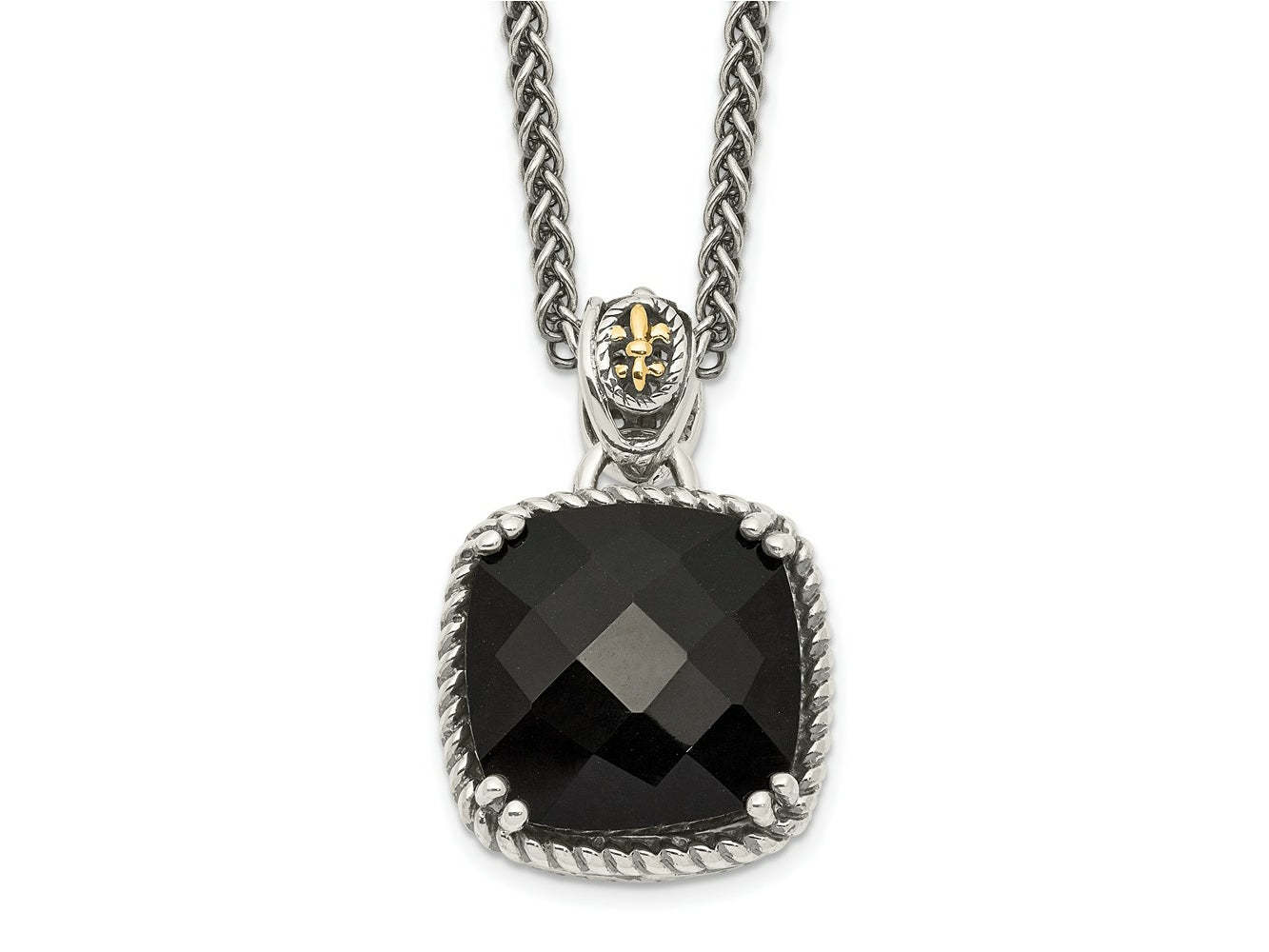FJC Finejewelers Sterling Silver with 14kt Accent Antiqued with Onyx Necklace 18 Inches x 15 mm