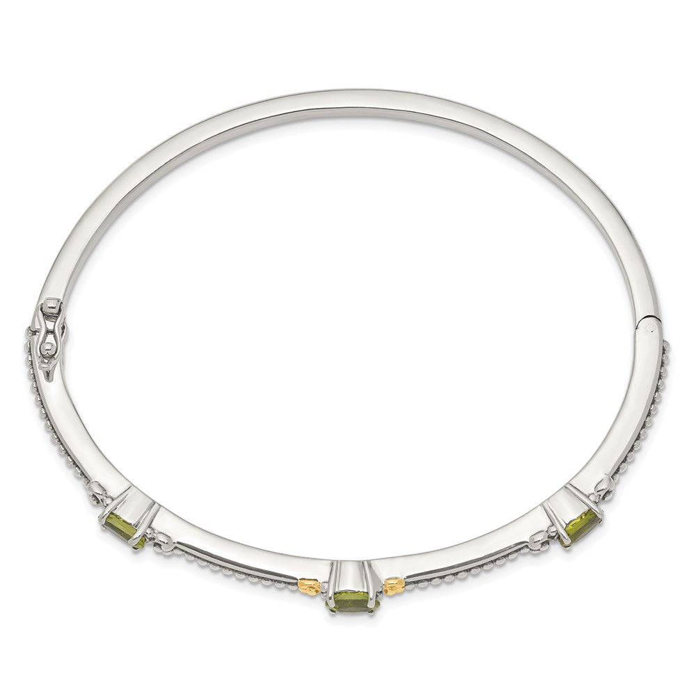FJC Finejewelers Sterling Silver with 14kt Accent Antiqued with Peridot 3 Stone Bangle 3 mm