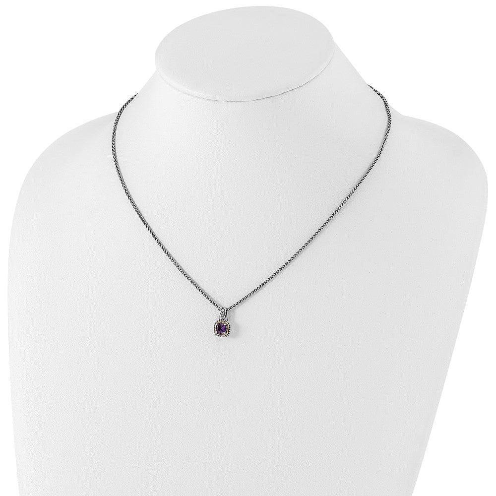 FJC Finejewelers Sterling Silver with 14kt Accent Antiqued with Amethyst Necklace 18 Inches x 12 mm