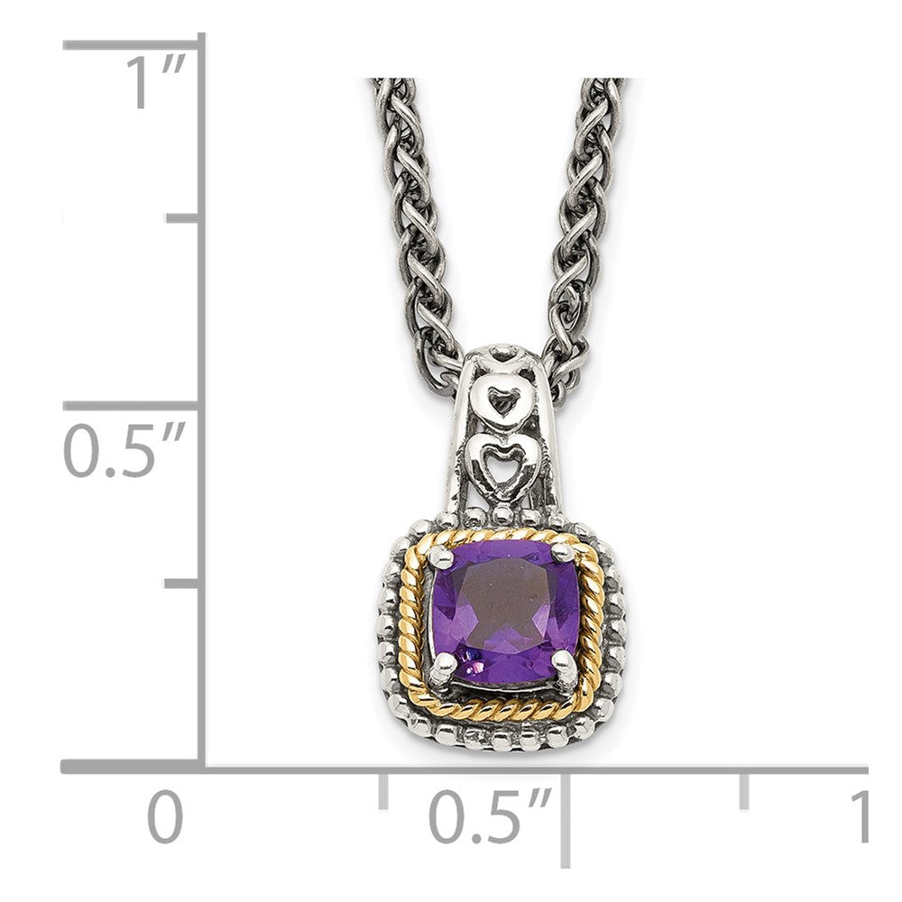 FJC Finejewelers Sterling Silver with 14kt Accent Antiqued with Amethyst Necklace 18 Inches x 12 mm