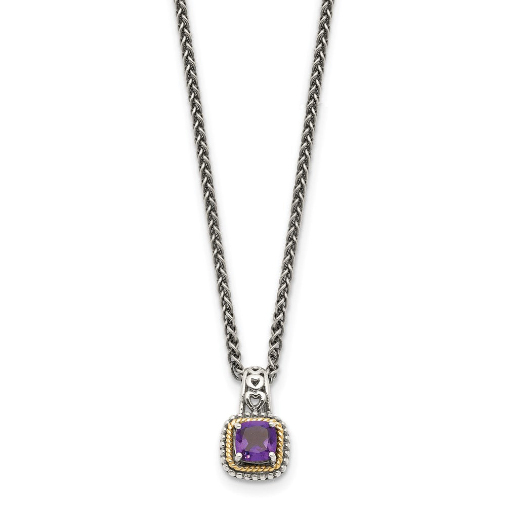 FJC Finejewelers Sterling Silver with 14kt Accent Antiqued with Amethyst Necklace 18 Inches x 12 mm