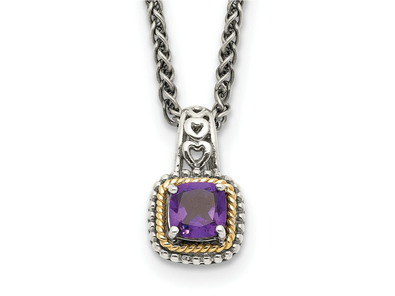 FJC Finejewelers Sterling Silver with 14kt Accent Antiqued with Amethyst Necklace 18 Inches x 12 mm