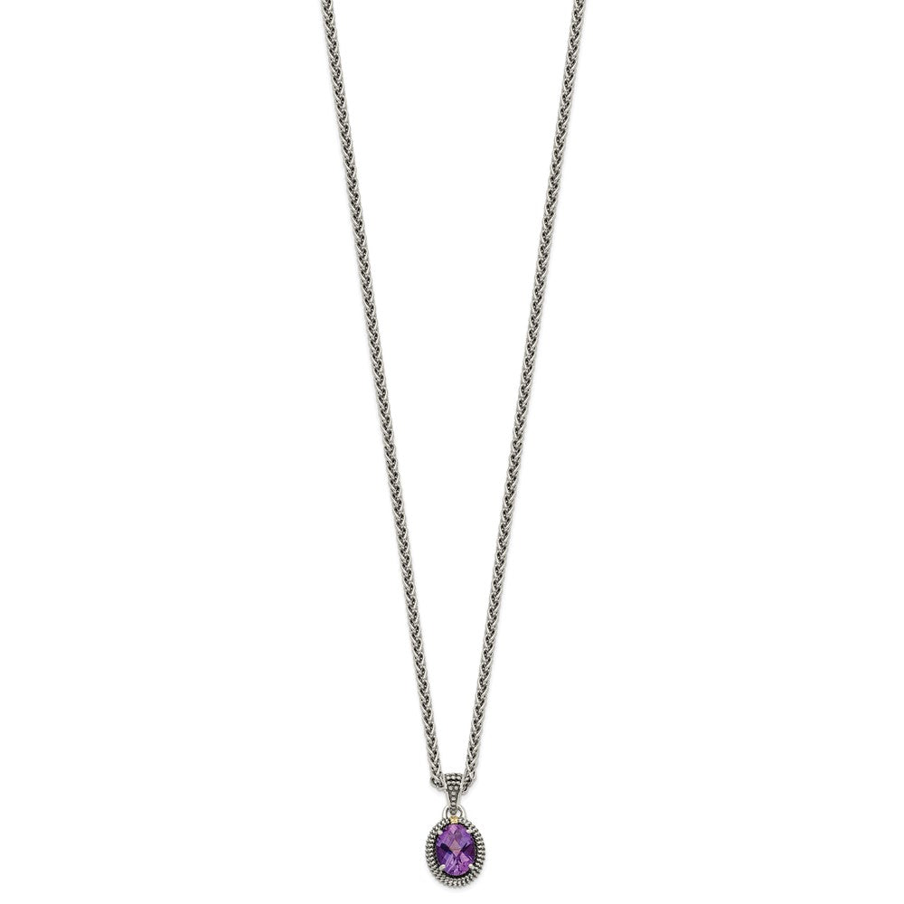 FJC Finejewelers Sterling Silver with 14kt Accent Antiqued with Amethyst Oval Necklace 18 Inches x 10 mm