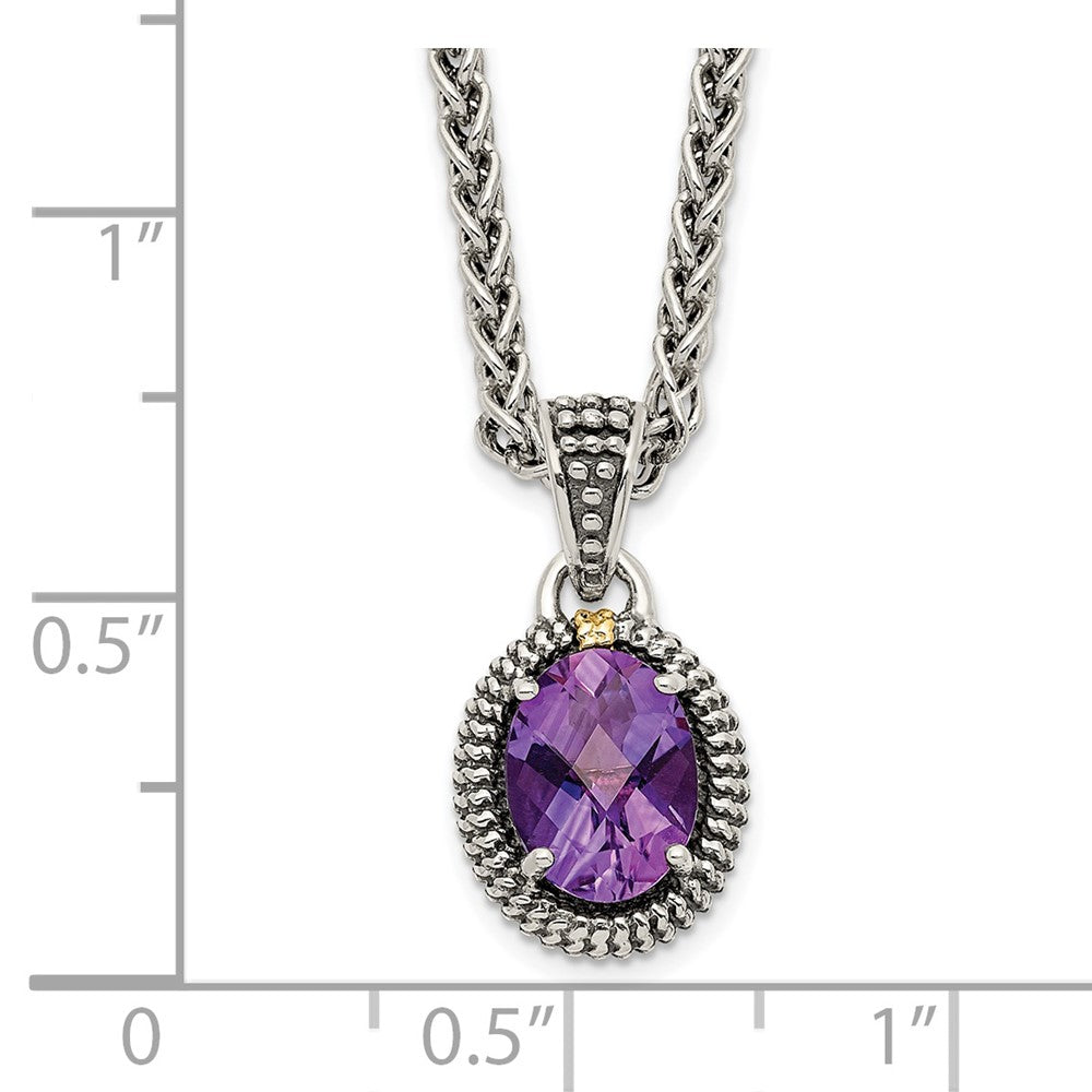 FJC Finejewelers Sterling Silver with 14kt Accent Antiqued with Amethyst Oval Necklace 18 Inches x 10 mm