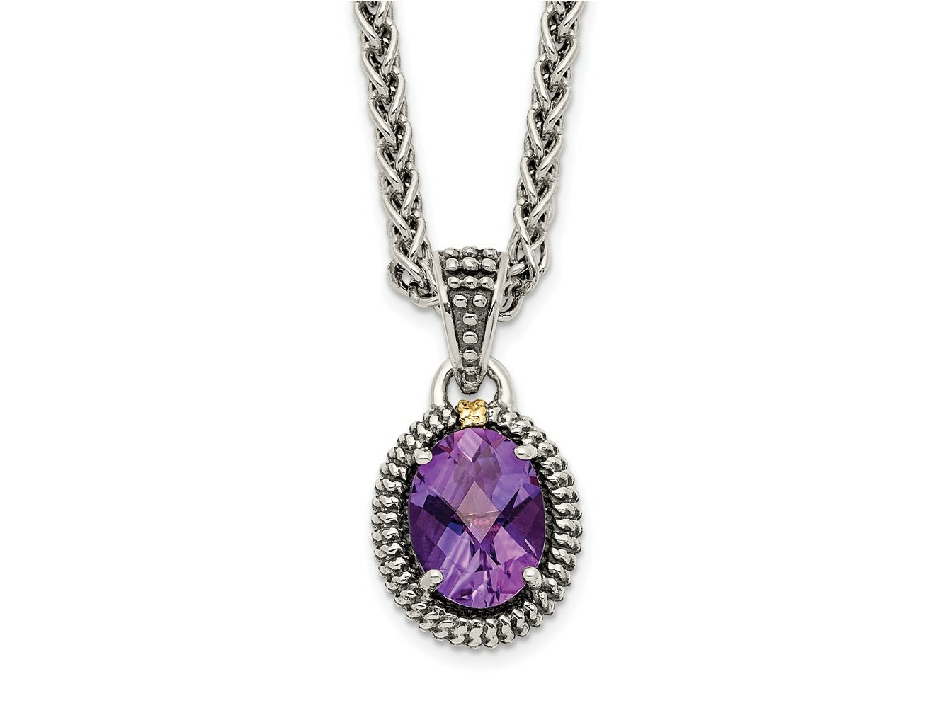 FJC Finejewelers Sterling Silver with 14kt Accent Antiqued with Amethyst Oval Necklace 18 Inches x 10 mm