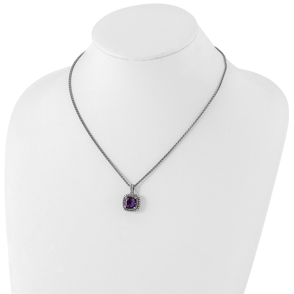 FJC Finejewelers Sterling Silver with 14kt Accent Spiga Antiqued with Amethyst Necklace 18 Inches x 16 mm