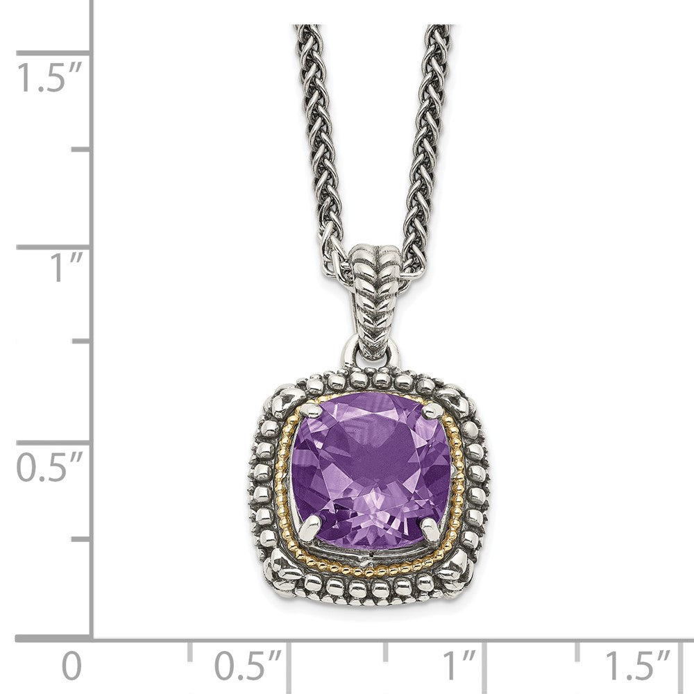 FJC Finejewelers Sterling Silver with 14kt Accent Spiga Antiqued with Amethyst Necklace 18 Inches x 16 mm