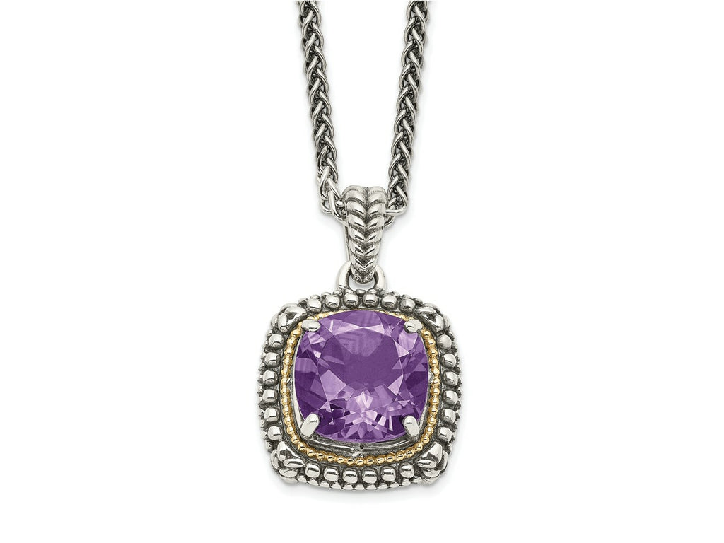 FJC Finejewelers Sterling Silver with 14kt Accent Spiga Antiqued with Amethyst Necklace 18 Inches x 16 mm