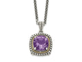 FJC Finejewelers Sterling Silver with 14kt Accent Spiga Antiqued with Amethyst Necklace 18 Inches x 16 mm