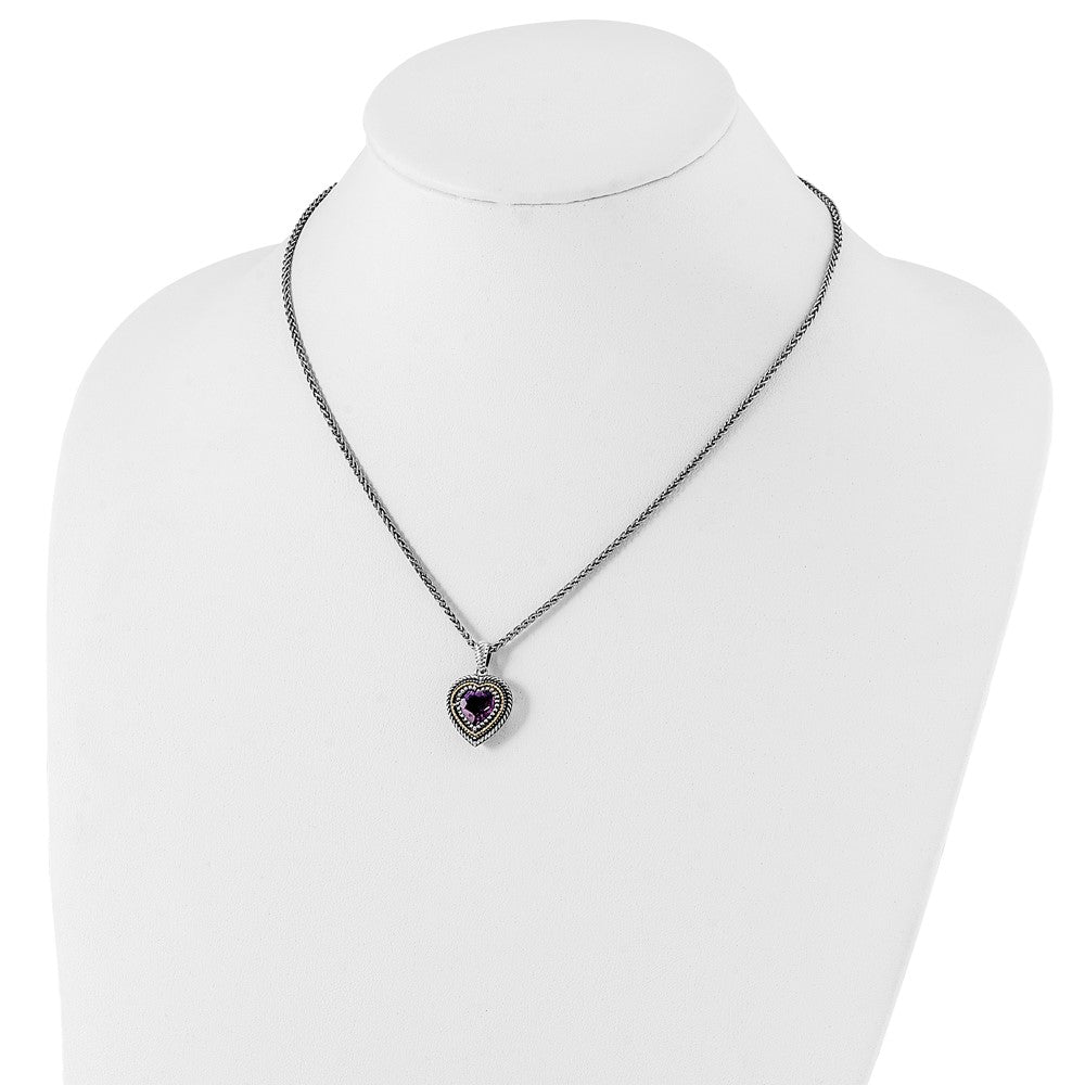 FJC Finejewelers Sterling Silver with 14kt Accent Spiga Amethyst Heart Necklace 18 Inches x 17 mm
