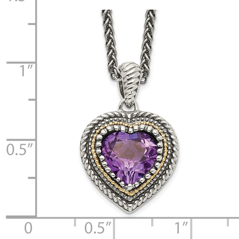 FJC Finejewelers Sterling Silver with 14kt Accent Spiga Amethyst Heart Necklace 18 Inches x 17 mm