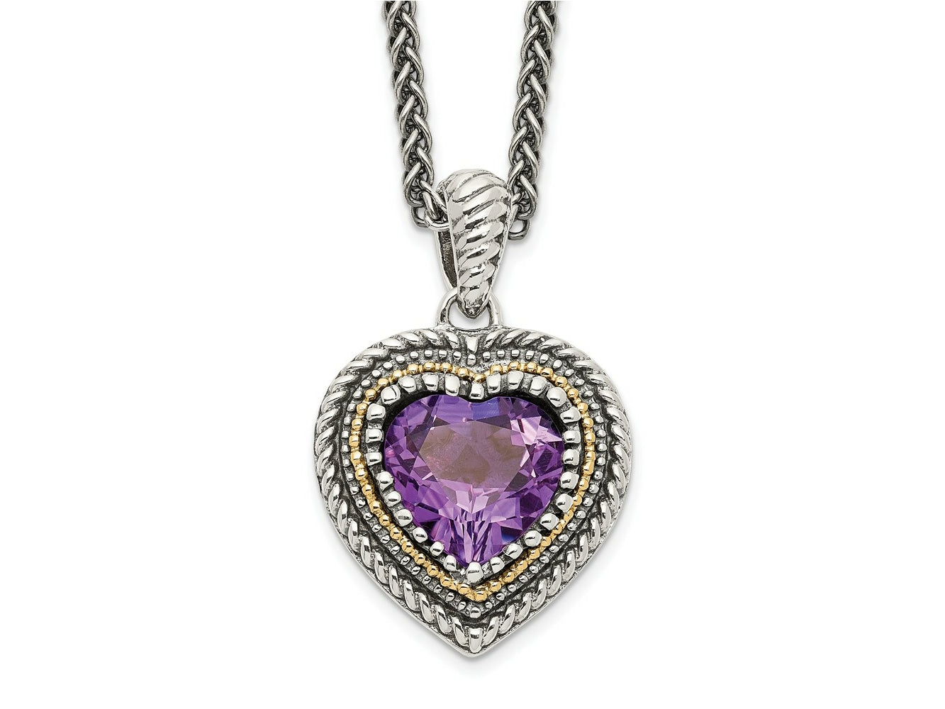 FJC Finejewelers Sterling Silver with 14kt Accent Spiga Amethyst Heart Necklace 18 Inches x 17 mm