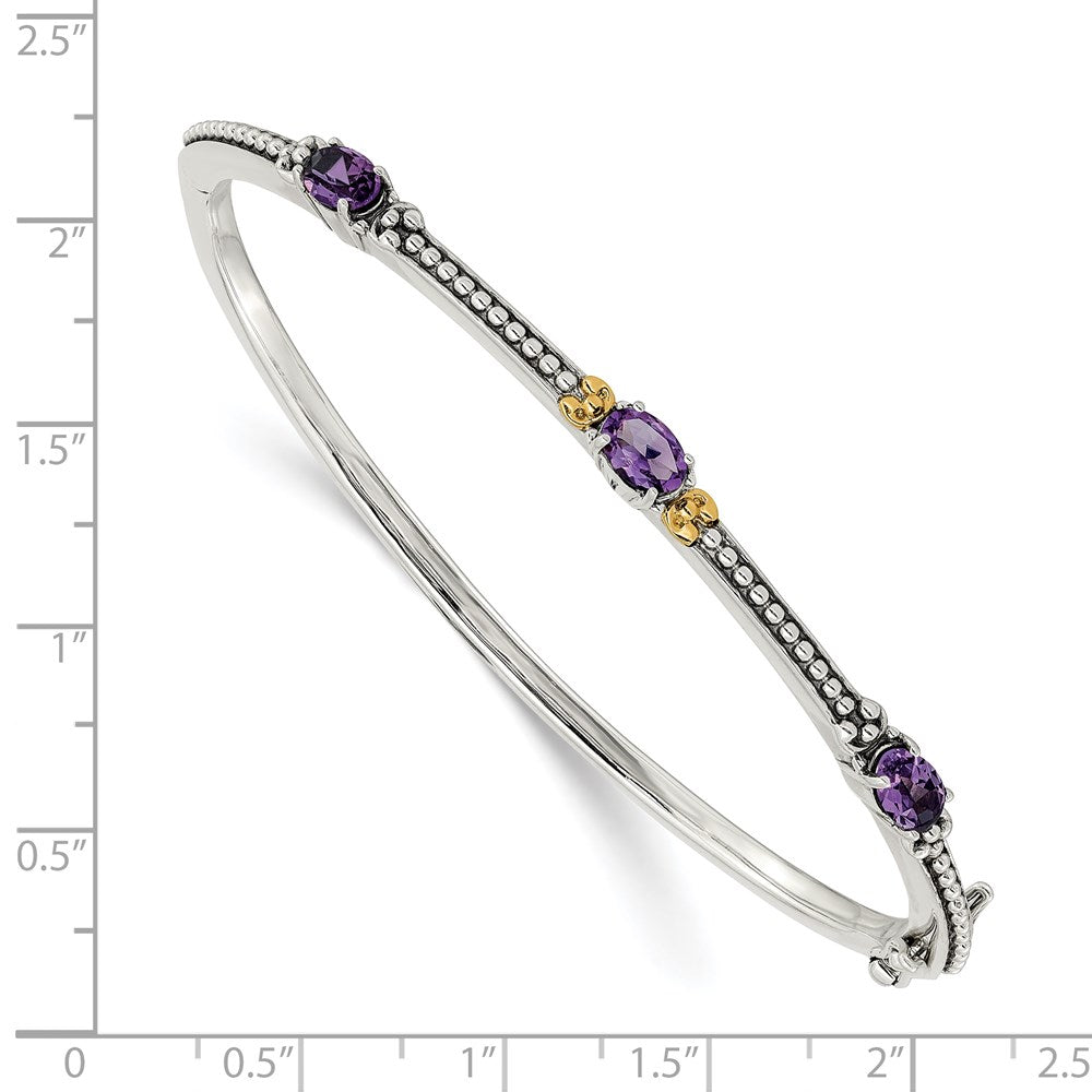 FJC Finejewelers Sterling Silver with 14kt Accent Antiqued with Amethyst Hinged Bangle 7.25 Inches x 7 mm