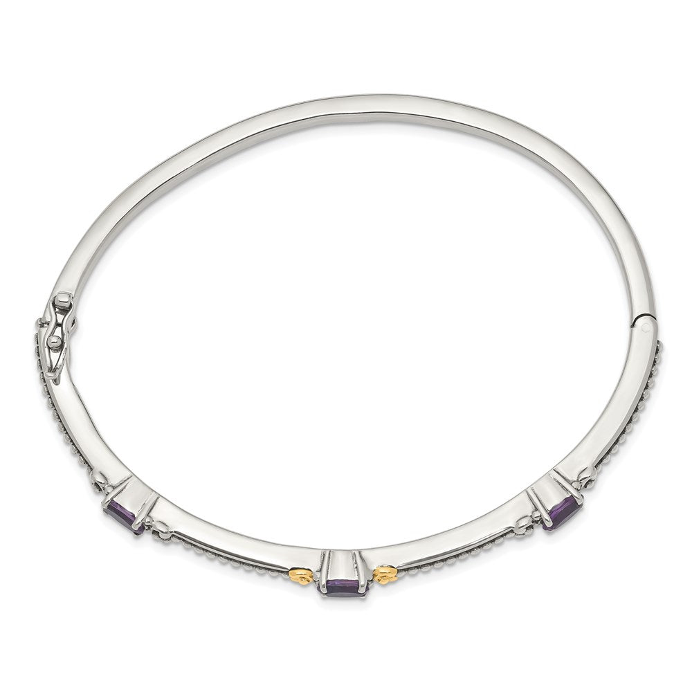 FJC Finejewelers Sterling Silver with 14kt Accent Antiqued with Amethyst Hinged Bangle 7.25 Inches x 7 mm