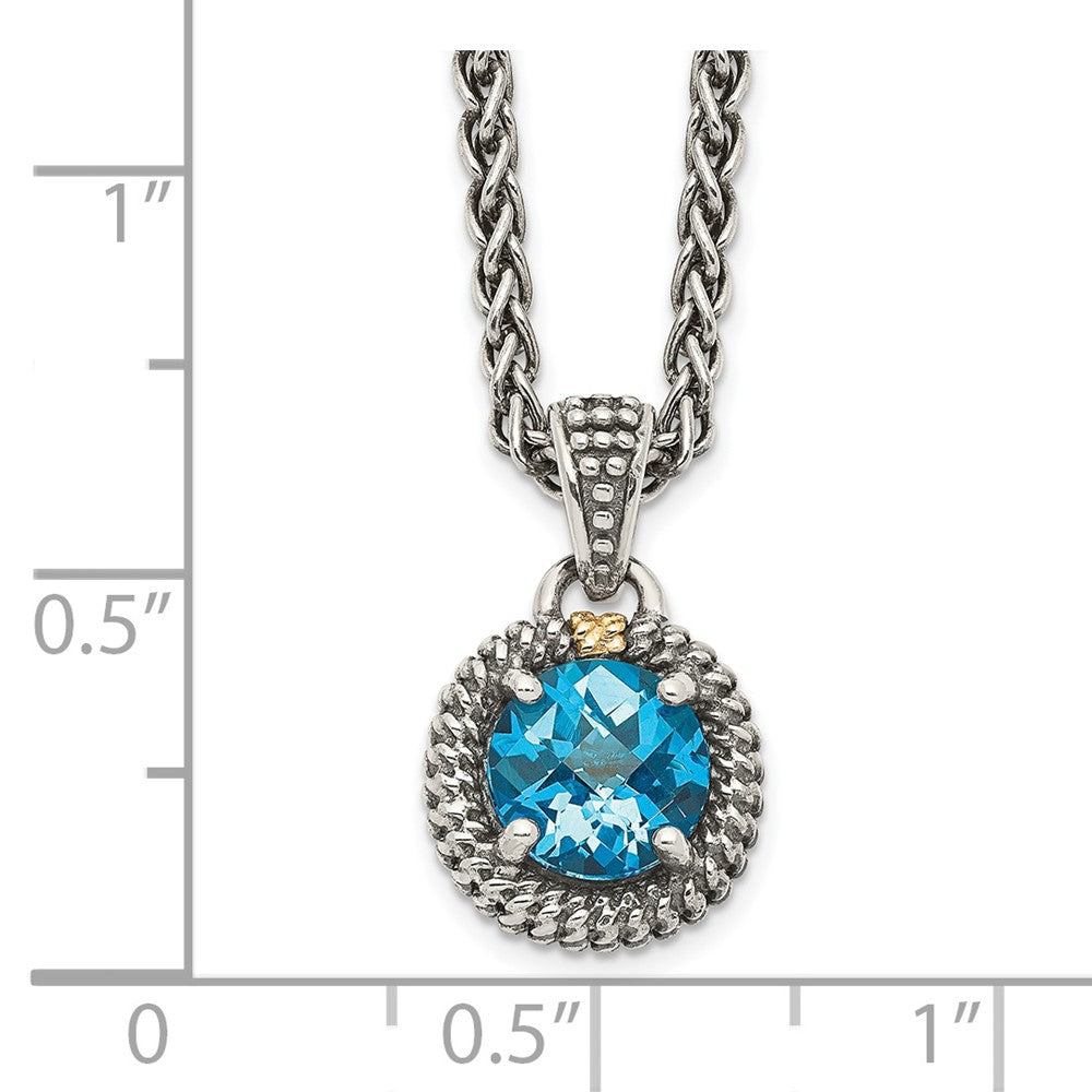 FJC Finejewelers Sterling Silver with 14kt Accent Antiqued with Blue Topaz Necklace 18 Inches x 11 mm