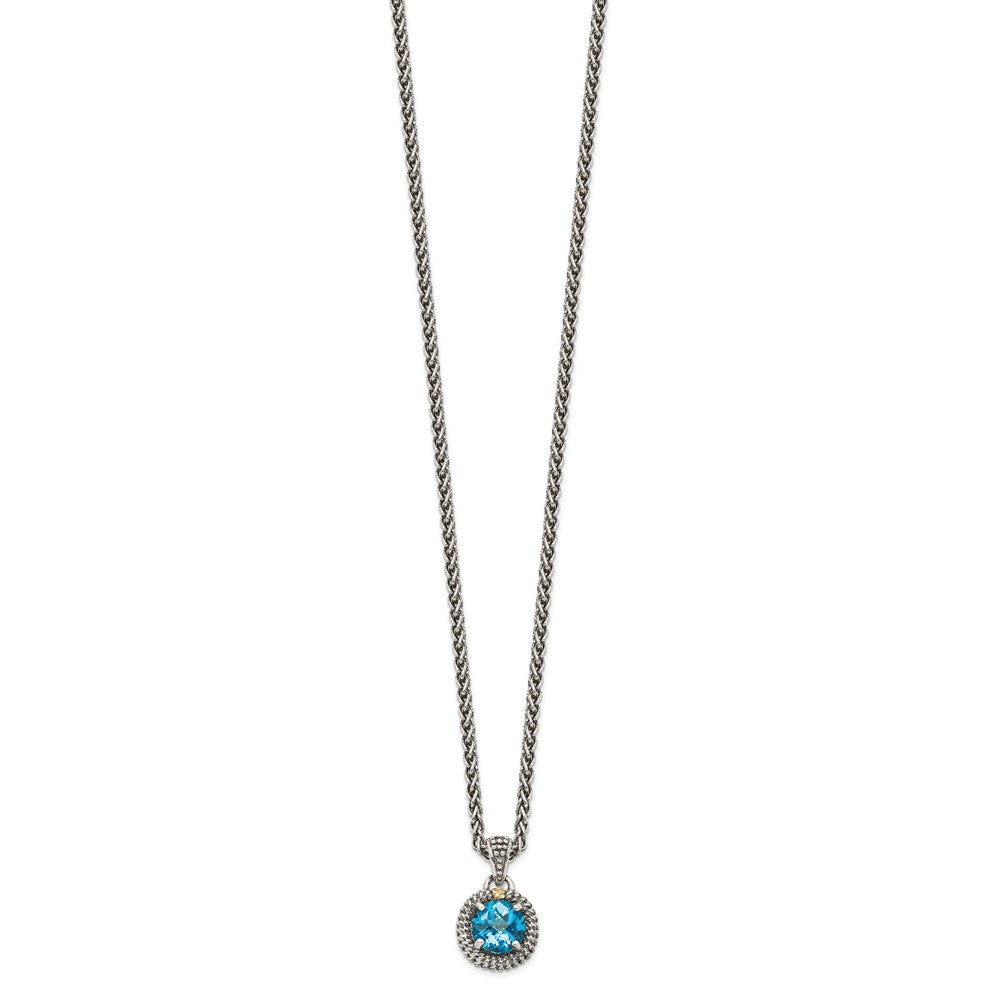 FJC Finejewelers Sterling Silver with 14kt Accent Antiqued with Blue Topaz Necklace 18 Inches x 11 mm