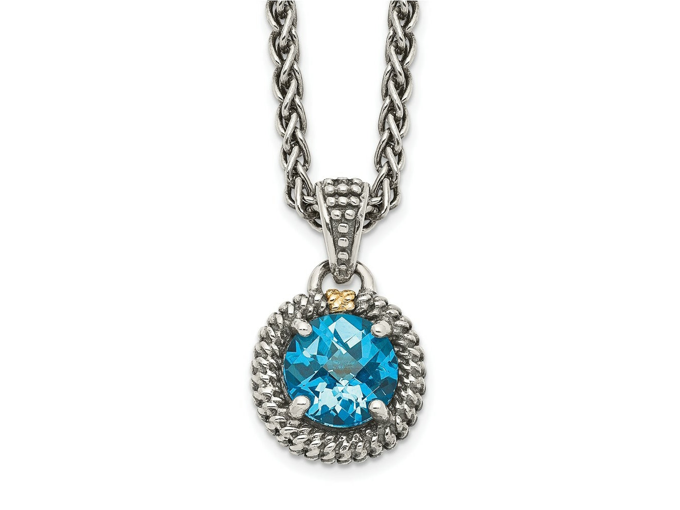 FJC Finejewelers Sterling Silver with 14kt Accent Antiqued with Blue Topaz Necklace 18 Inches x 11 mm