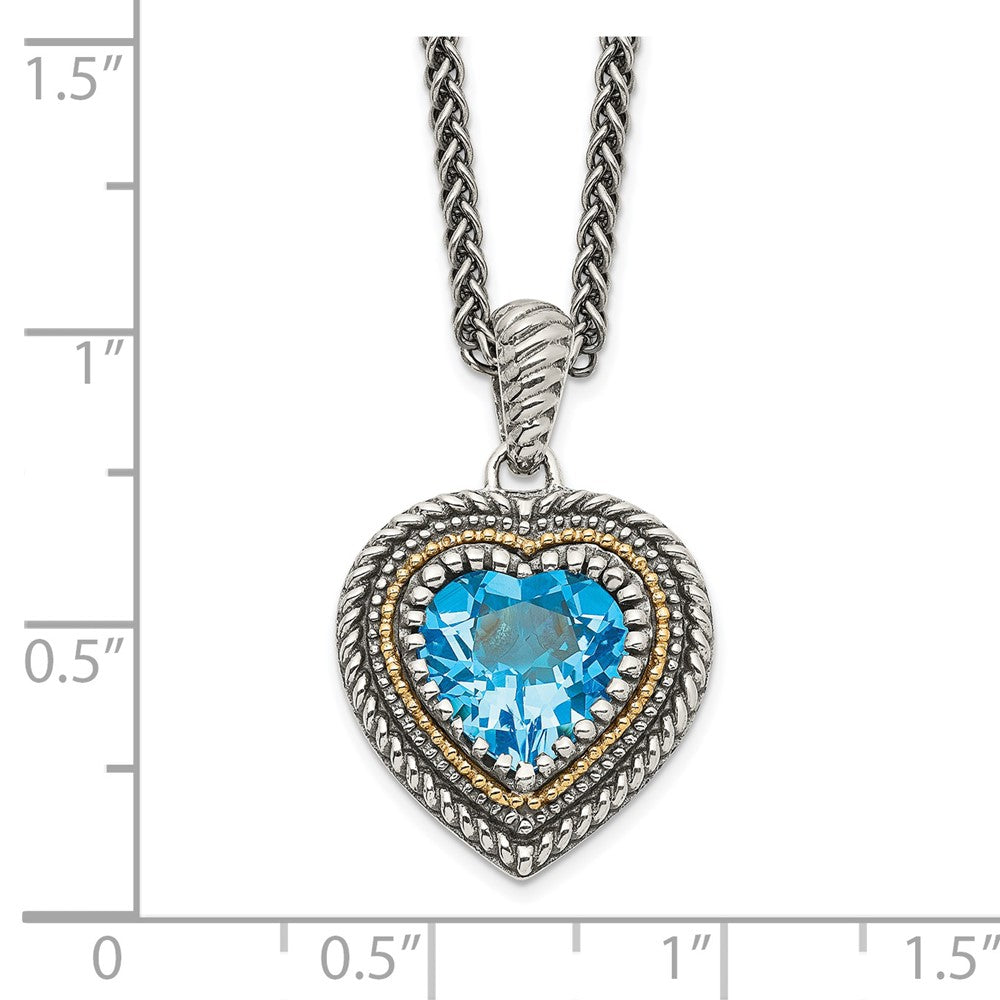 FJC Finejewelers Sterling Silver 14kt Accent Antiqued Swiss Blue Topaz Heart Necklace 18 Inches x 15 mm