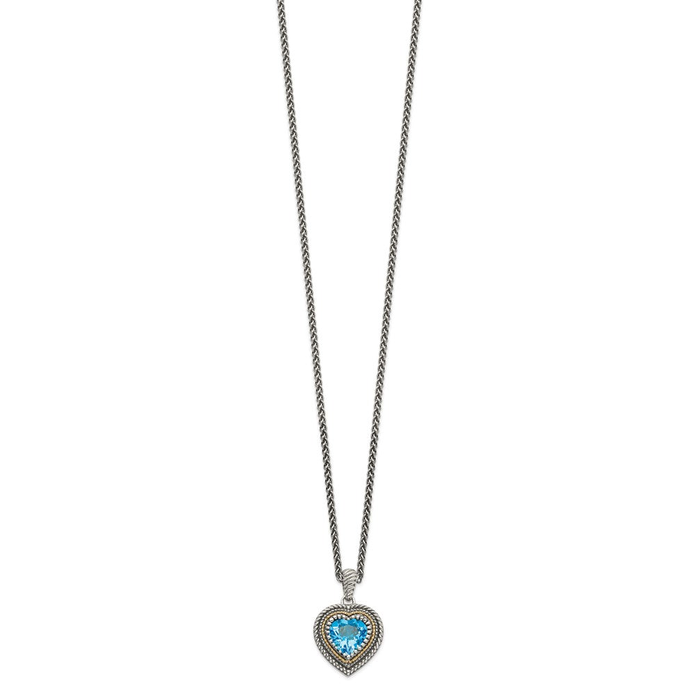 FJC Finejewelers Sterling Silver 14kt Accent Antiqued Swiss Blue Topaz Heart Necklace 18 Inches x 15 mm