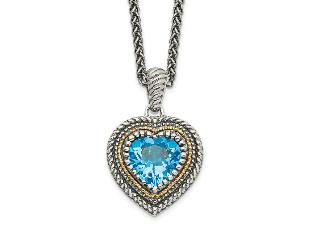 FJC Finejewelers Sterling Silver 14kt Accent Antiqued Swiss Blue Topaz Heart Necklace 18 Inches x 15 mm