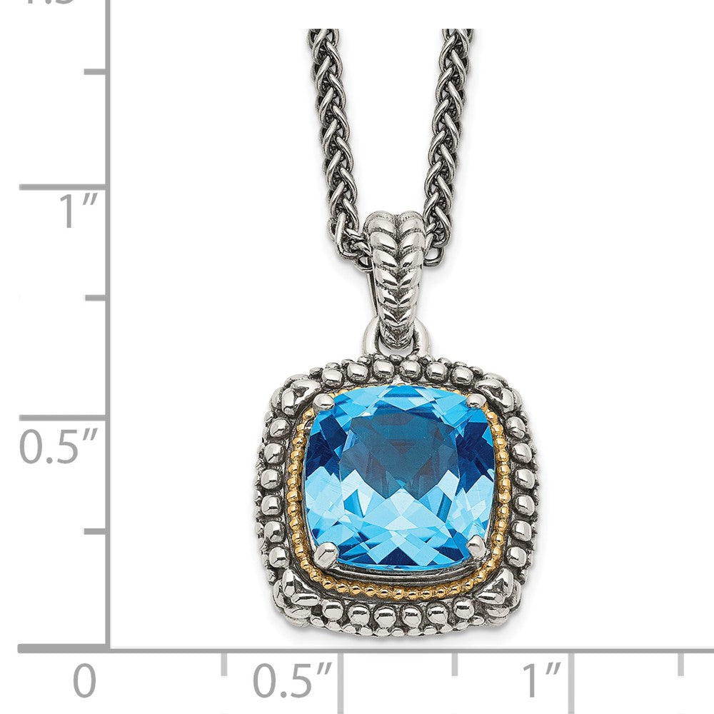 FJC Finejewelers Sterling Silver with 14kt Accent Antiqued Swiss Blue Topaz Necklace 18 Inches x 17 mm