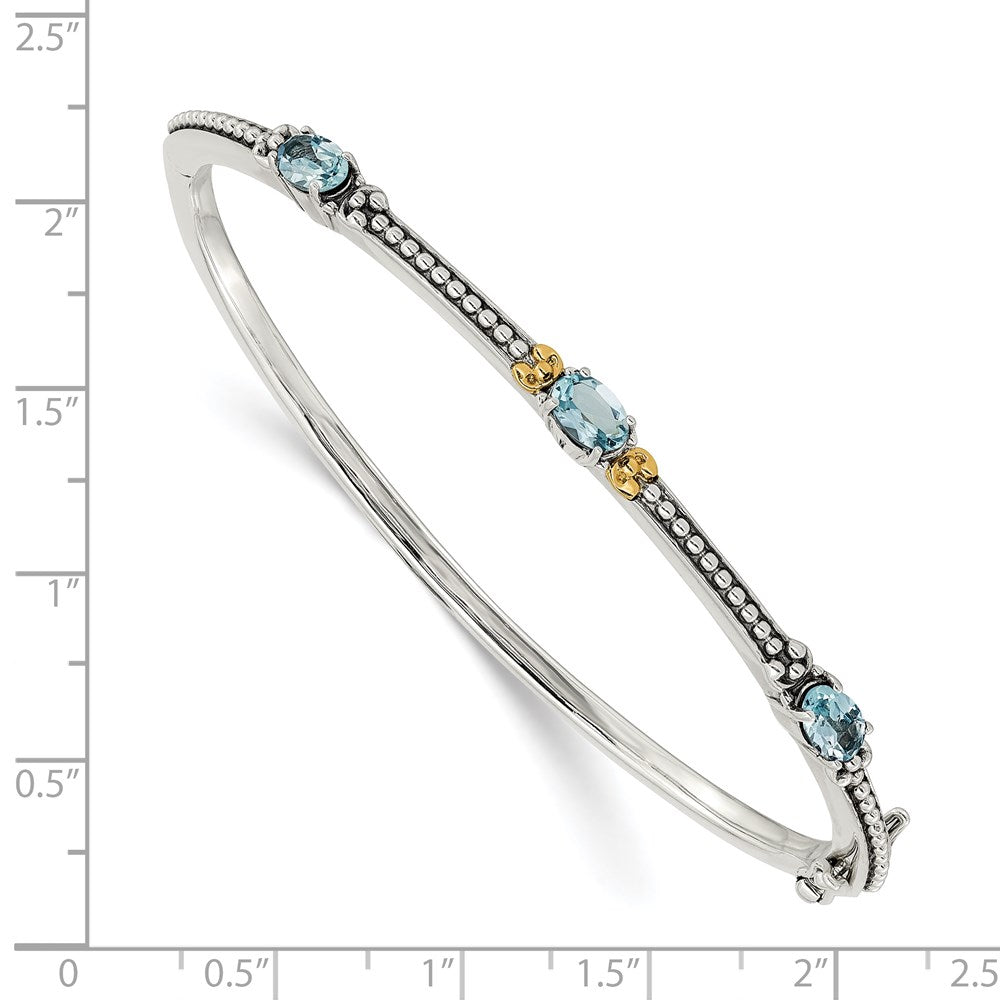 FJC Finejewelers Sterling Silver with 14kt Accent Antiqued Sky Blue Topaz 3 Stone Bangle 7.25 Inches x 3 mm