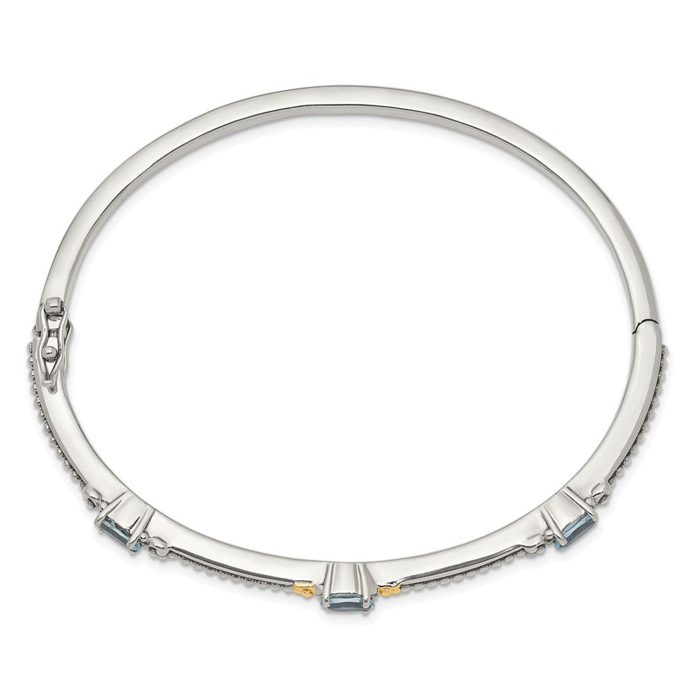 FJC Finejewelers Sterling Silver with 14kt Accent Antiqued Sky Blue Topaz 3 Stone Bangle 7.25 Inches x 3 mm