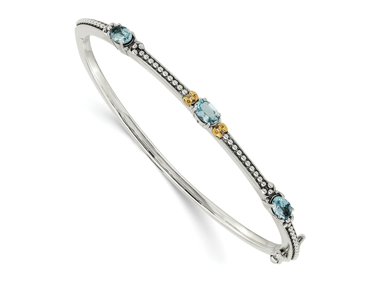 FJC Finejewelers Sterling Silver with 14kt Accent Antiqued Sky Blue Topaz 3 Stone Bangle 7.25 Inches x 3 mm