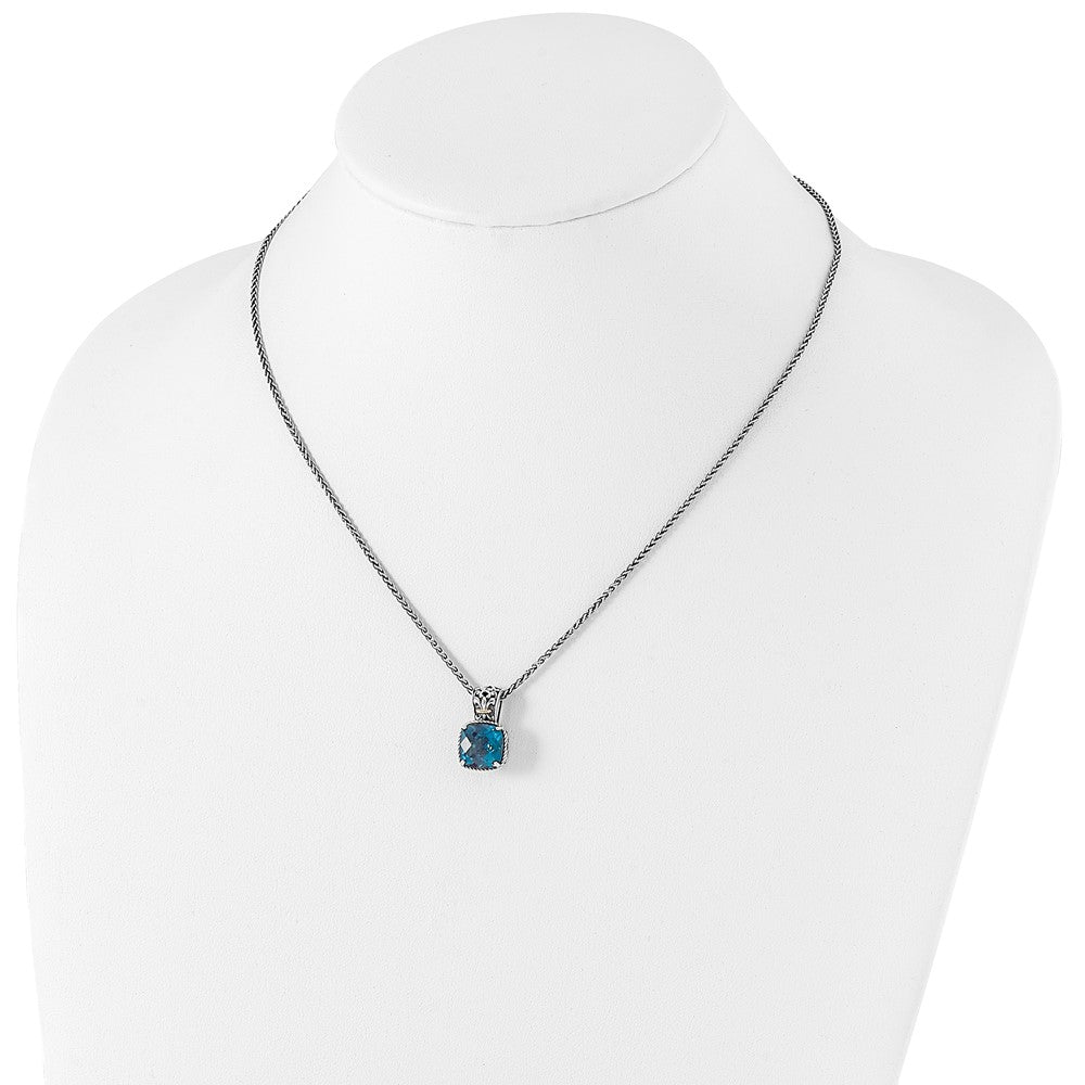 FJC Finejewelers Sterling Silver with 14kt Accent Antiqued with London Blue Topaz Necklace 18 inch