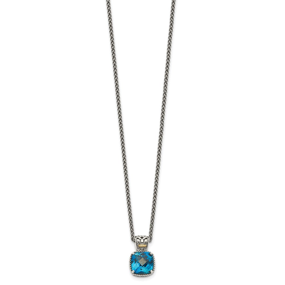 FJC Finejewelers Sterling Silver with 14kt Accent Antiqued with London Blue Topaz Necklace 18 inch