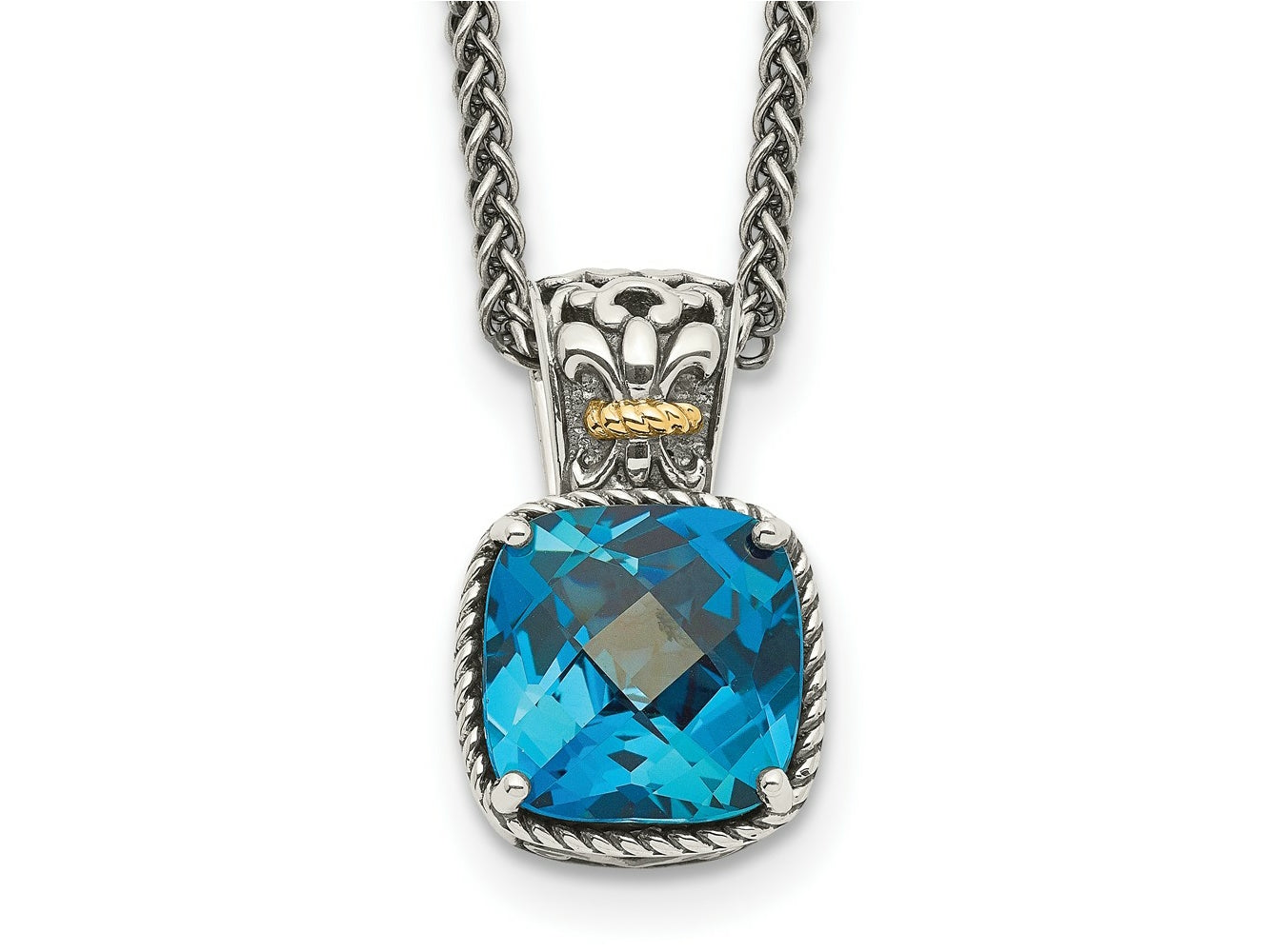 FJC Finejewelers Sterling Silver with 14kt Accent Antiqued with London Blue Topaz Necklace 18 inch