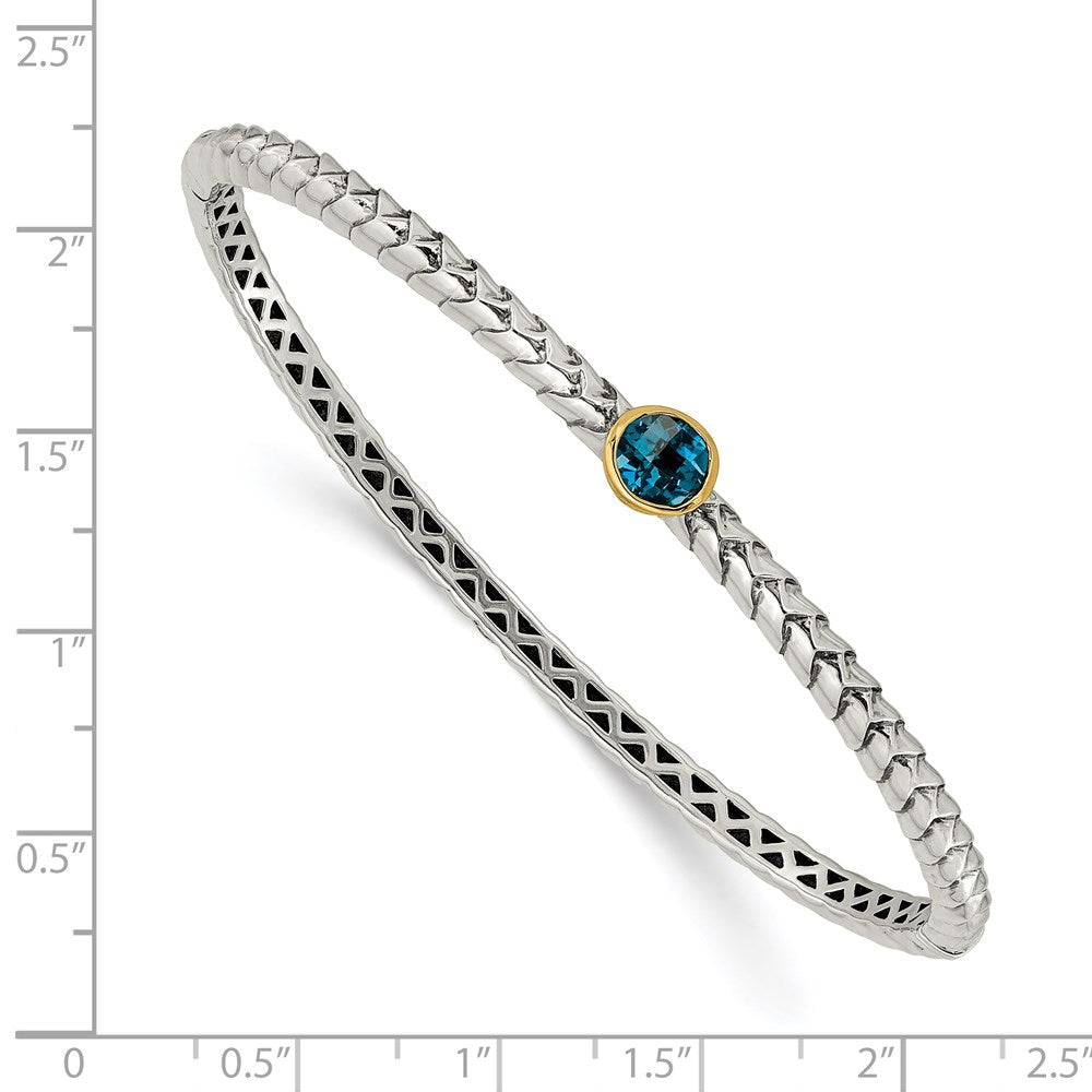 FJC Finejewelers Sterling Silver with 14kt Accent Antiqued with London Blue Topaz Bangle 13 mm