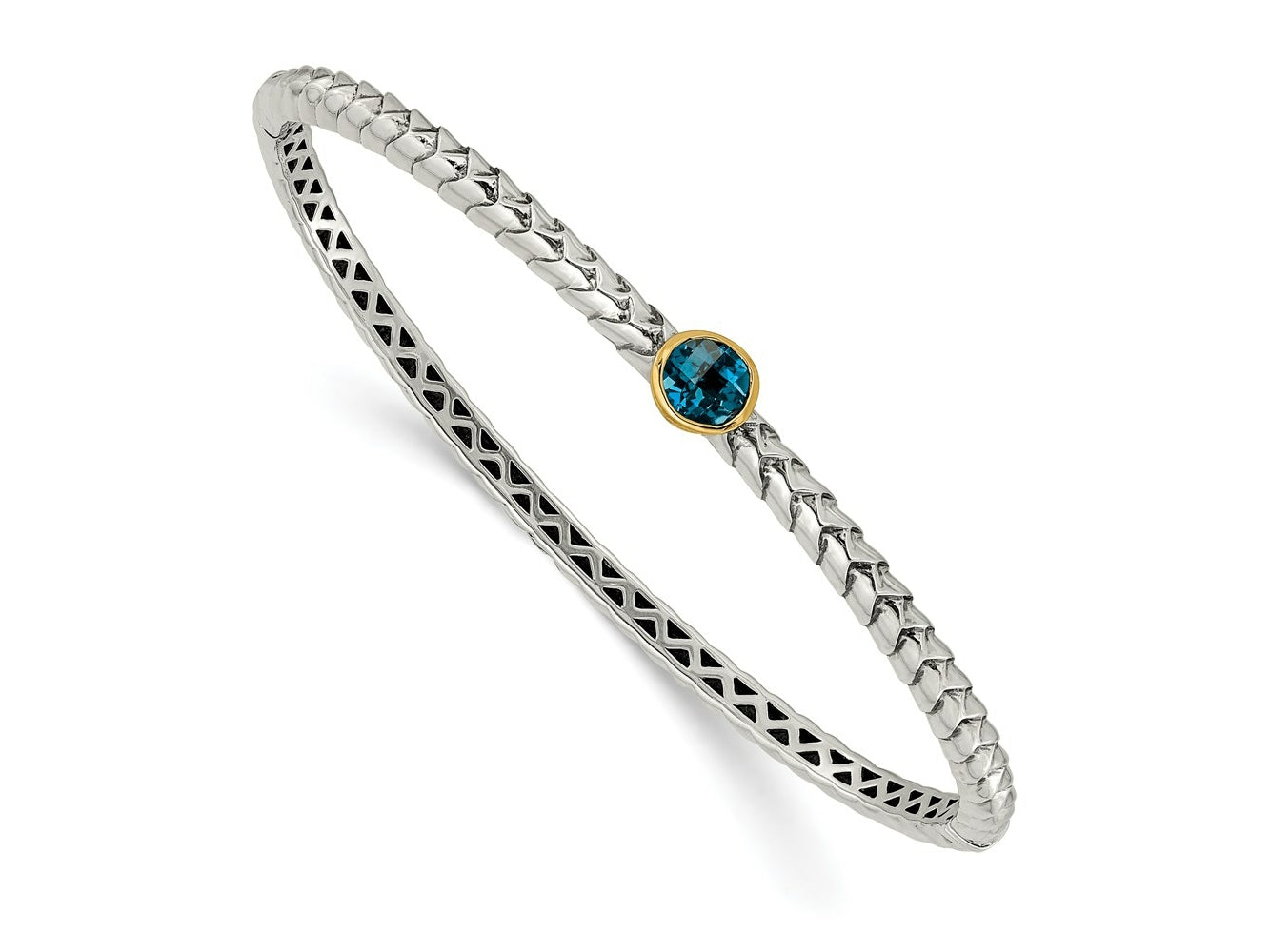 FJC Finejewelers Sterling Silver with 14kt Accent Antiqued with London Blue Topaz Bangle 13 mm