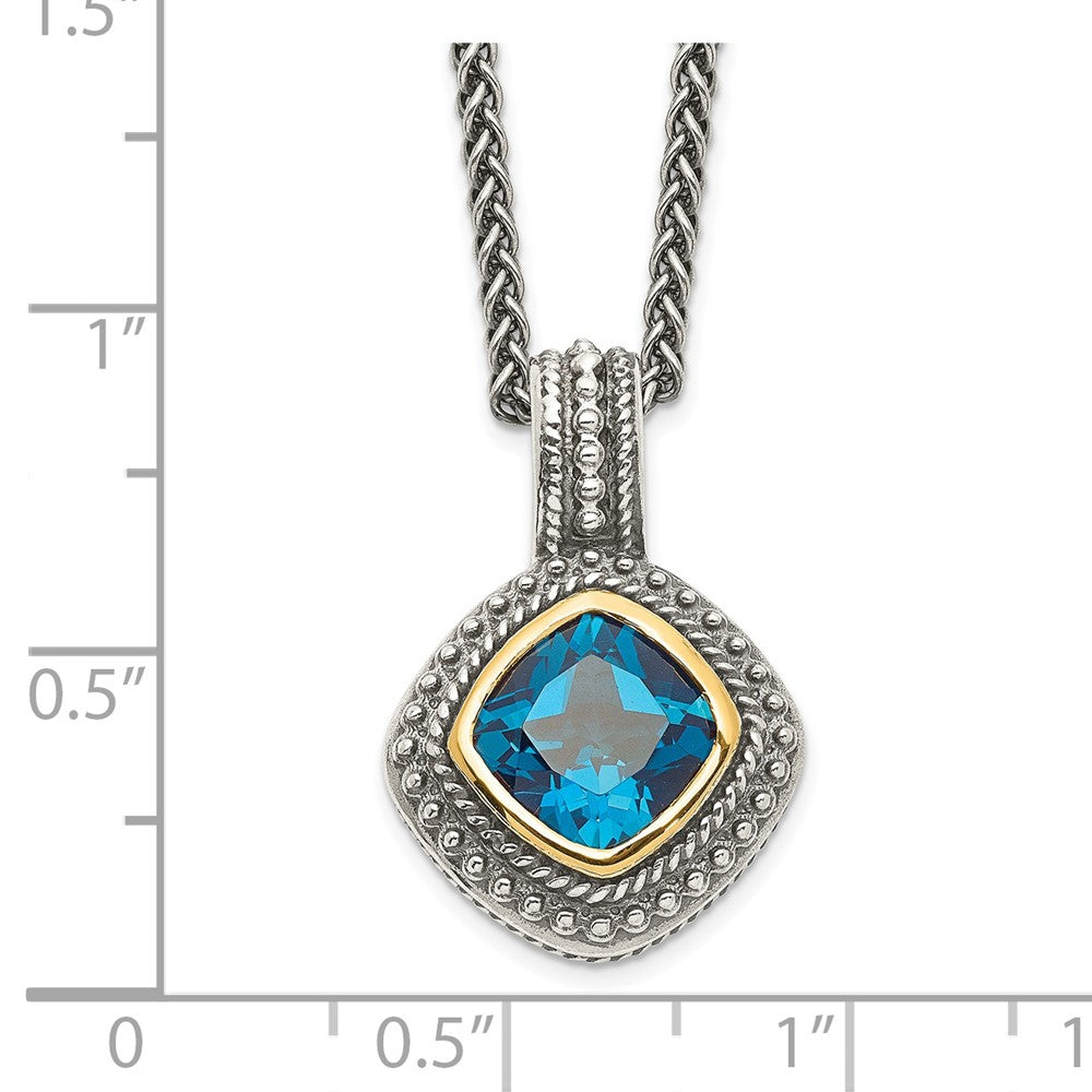 FJC Finejewelers Sterling Silver with 14kt Accent Necklace with Pendant Antiqued with Blue Topaz